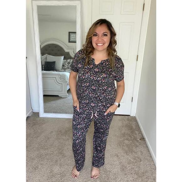 NWT LuLaRoe Dreamy Set Women’s Small Charcoal Floral Pajama Lounge Set - Picture 3 of 3